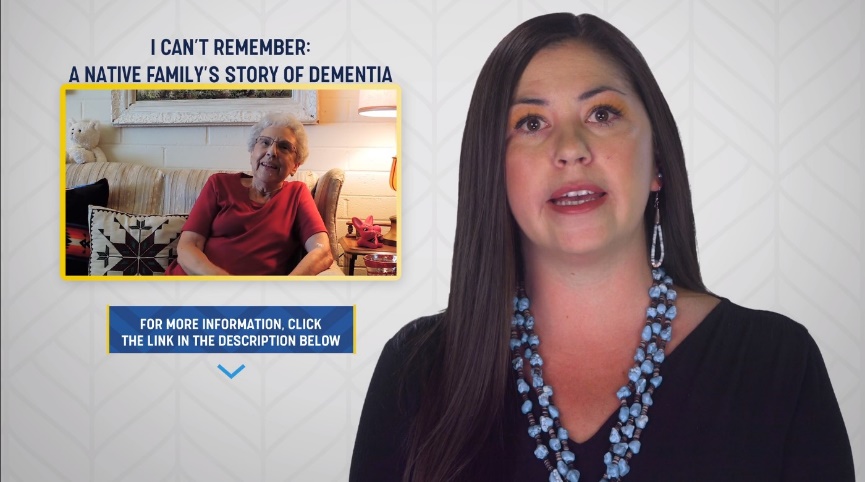 Breana Dorame with screenshot from the video I Can't Remember: A Native Family's Story of Dementia