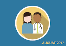 Animated doctor and patient with the word August on the graphic