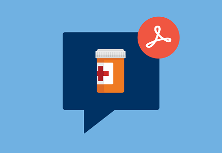 Graphic of a dialogue box with a medication container inside