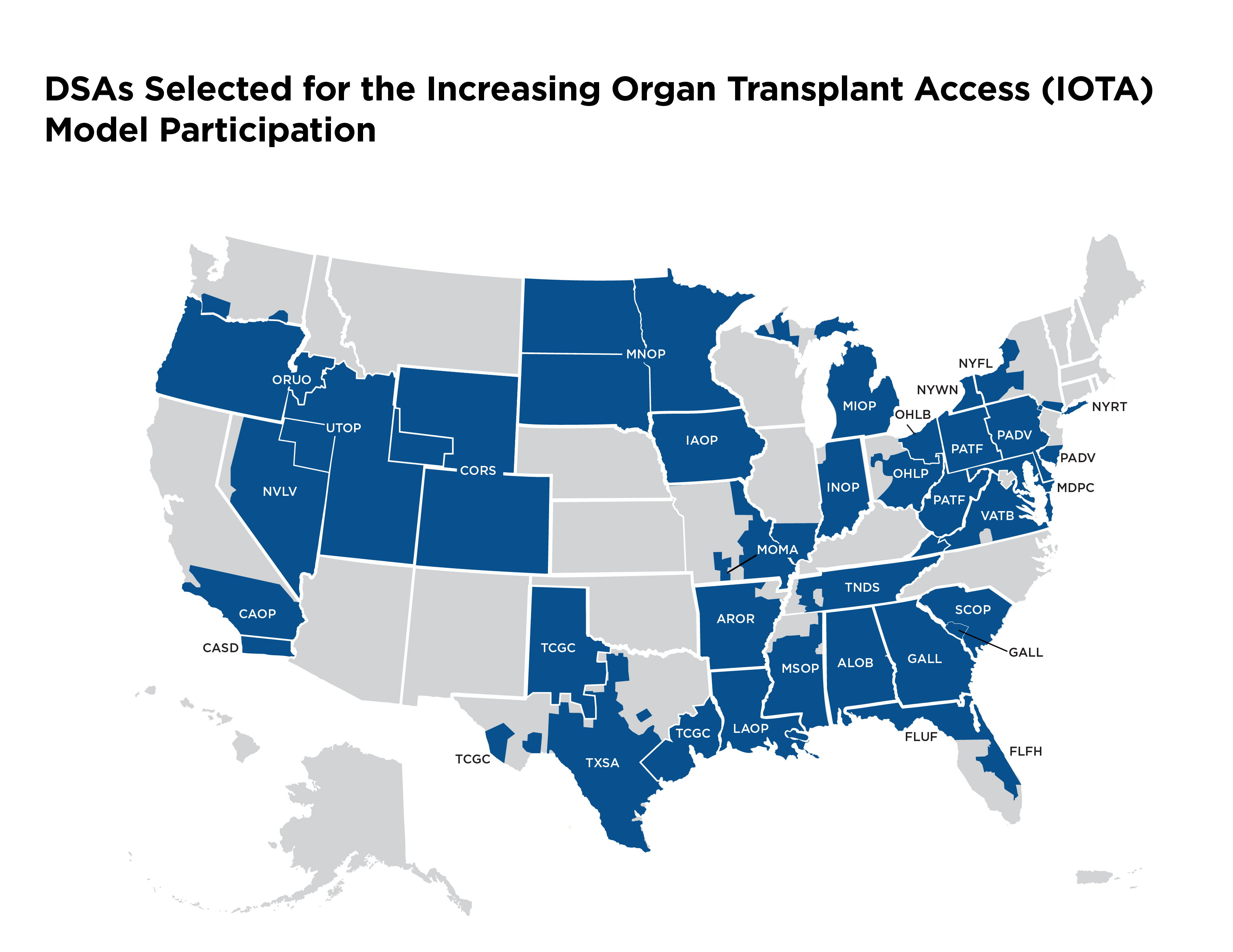 This map shows the Donor Service Areas (DSAs) for the IOTA Model