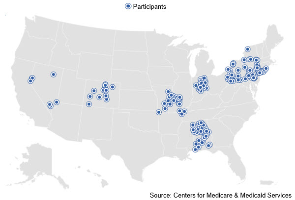 Map of Initiative to Reduce Avoidable Hospitalizations Among Nursing Facility Residents sites.