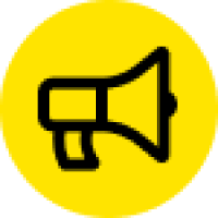 Iconographic bullhorn on yellow background